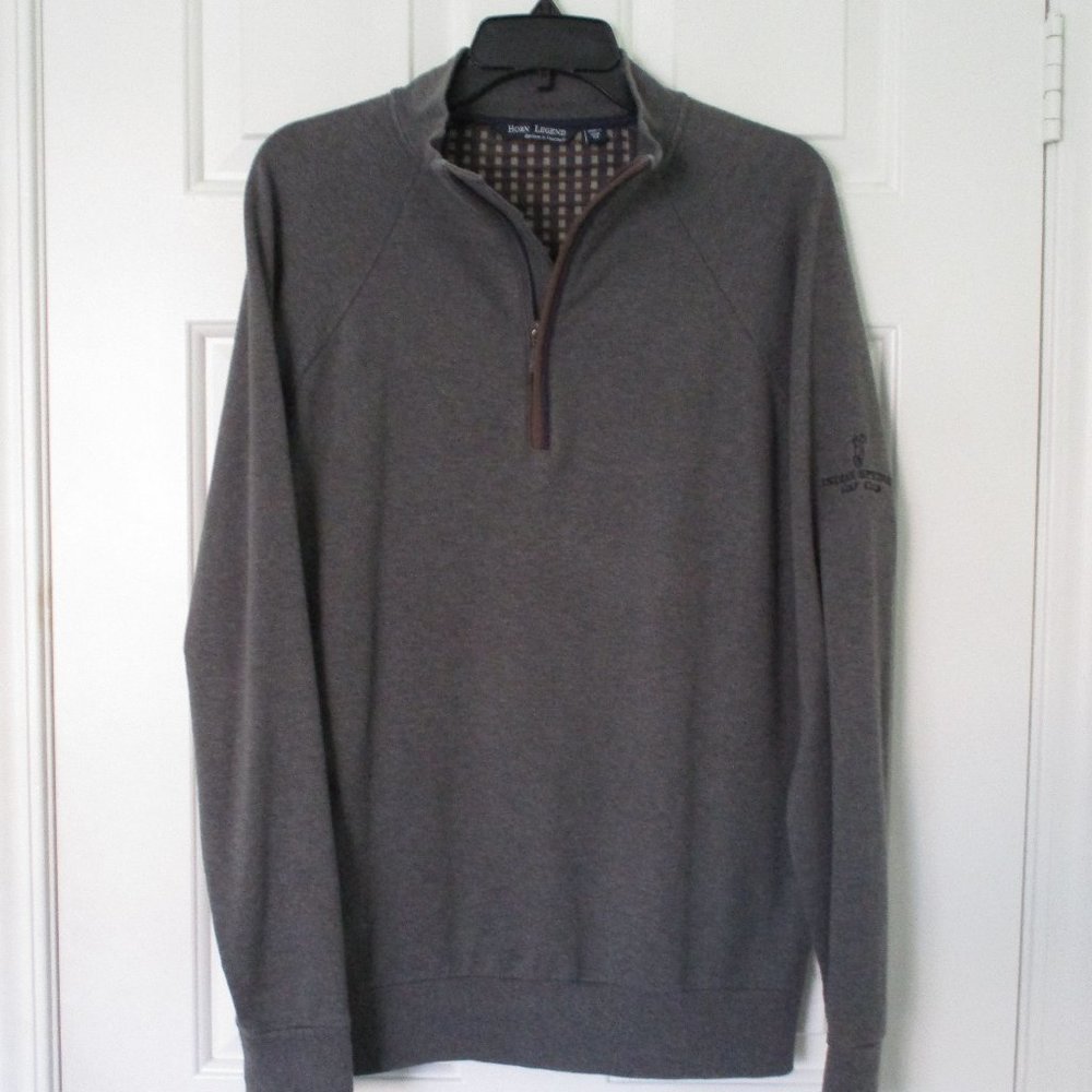 Horn Legend Mens L/S Indian Springs G.C. Gray Stretch Cotton 1/4 Zip Sweater - M